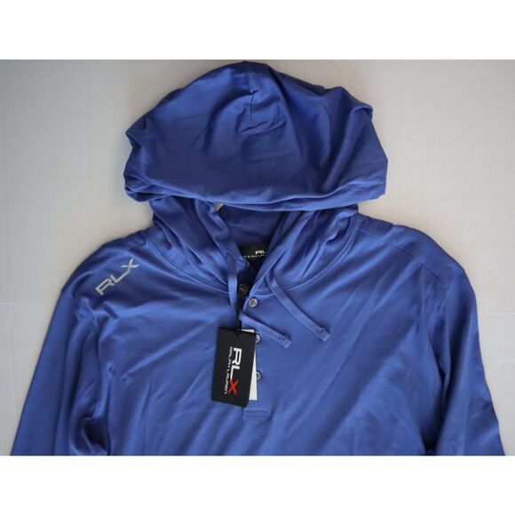 RLX Ralph Lauren Men’s Sz L Blue Lightweight Pima Cotton Henley Hoodie - Picture 8 of 12